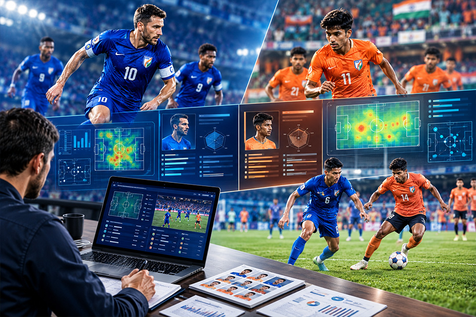 Post-match tactical analysis screen showing heatmaps and player performance statistics for ISL teams
