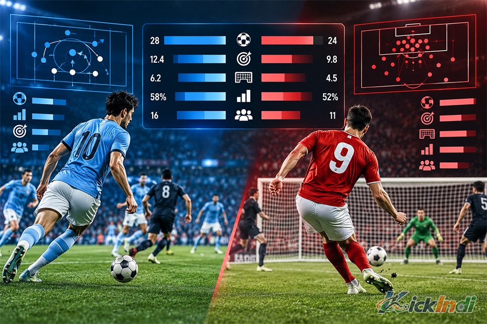 Infographic comparing false 9 vs traditional striker goal scoring statistics in professional football