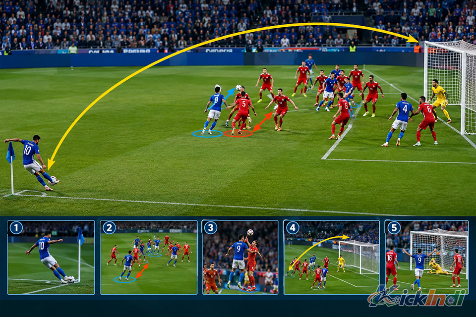 How teams create goals from set piece corners through coordinated movement