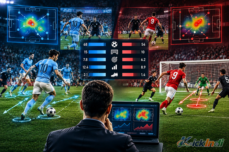 Tactical analysis chart comparing false 9 vs center forward goal output in modern matches