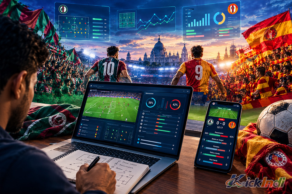 Live match statistics and odds displayed during a thrilling Kolkata derby encounter.
